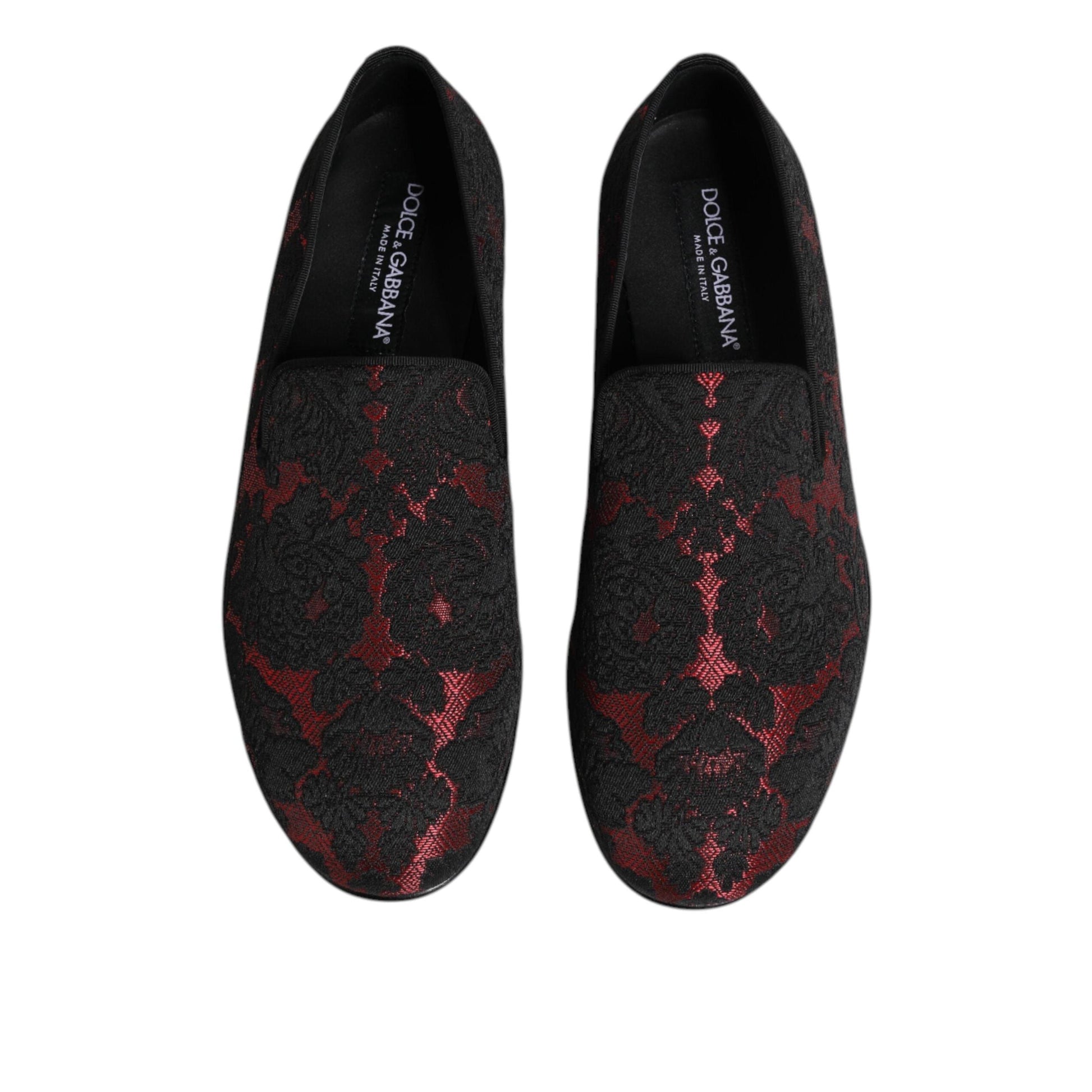Dolce & Gabbana Red Black Jacquard Slip On Loafers Shoes