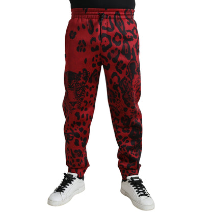 Dolce & Gabbana Red Black Leopard Stretch Jogger Pants