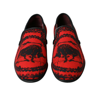 Dolce & Gabbana Red Black Torero Loafers Slippers Men Shoes