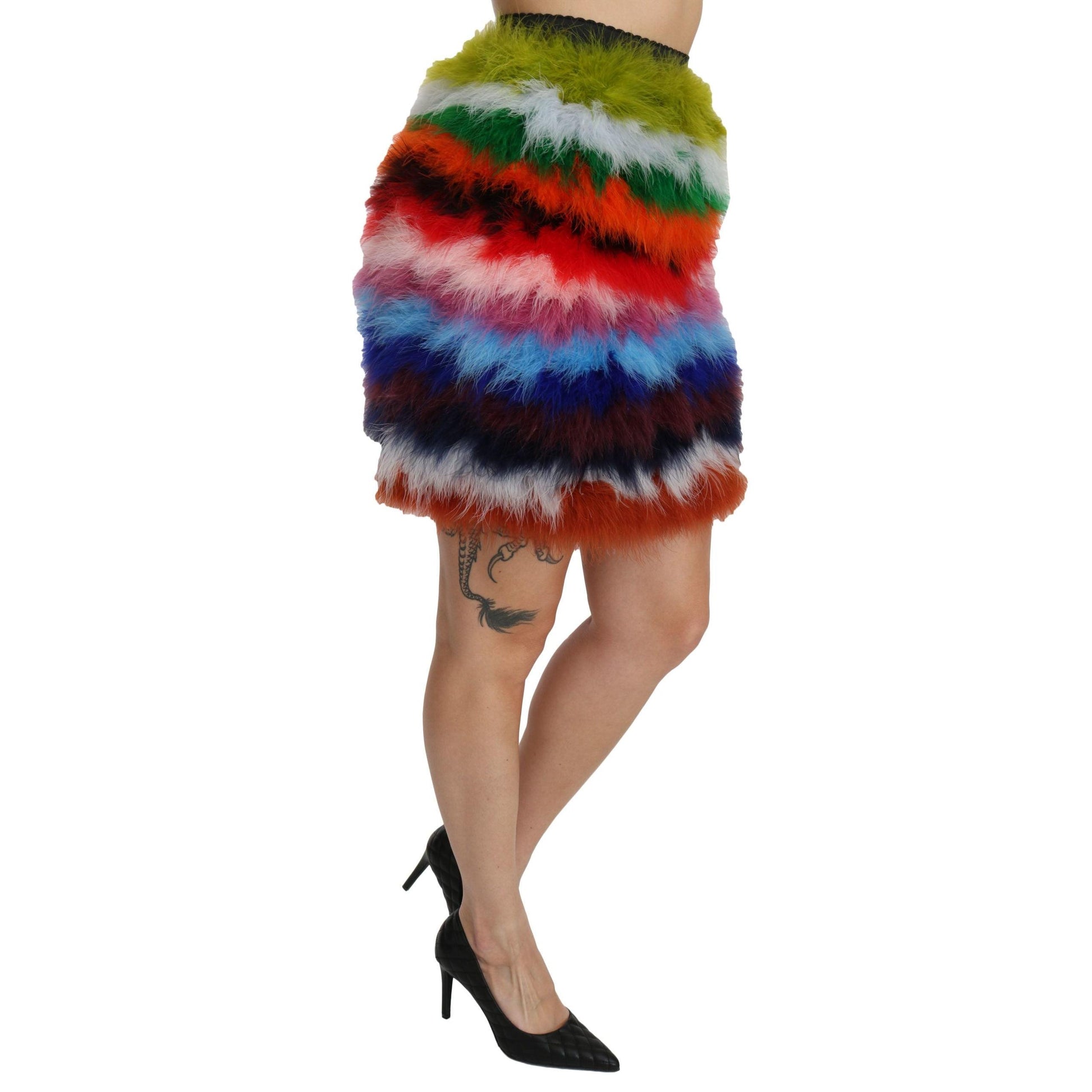 Dolce & Gabbana Red Blue High Waist Mini Feather Skirt