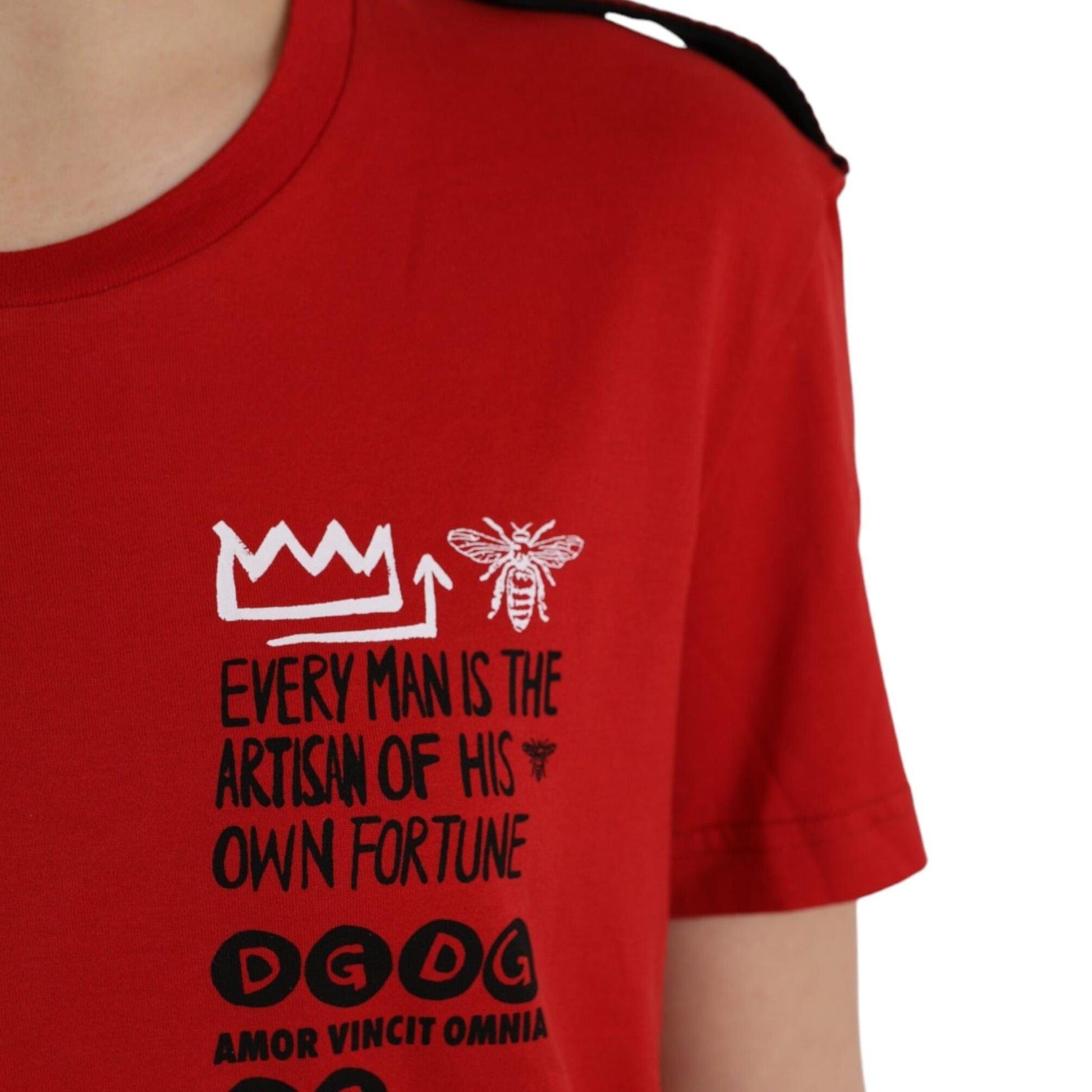 Dolce & Gabbana Red Cotton Graphic Print Crew Neck T-shirt