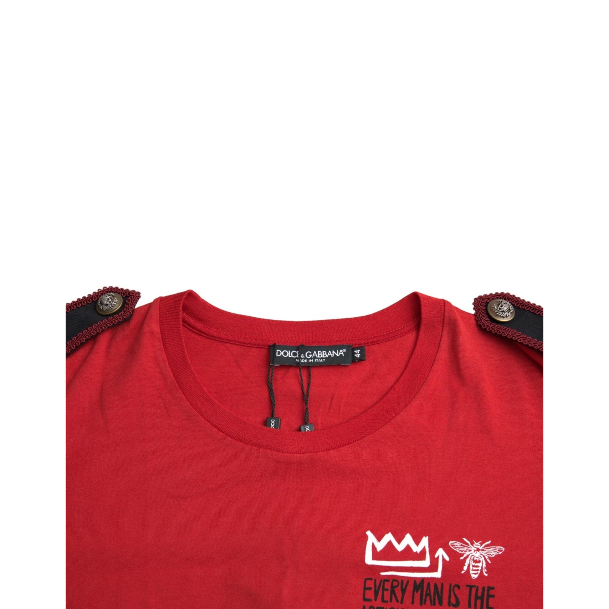 Dolce & Gabbana Red Cotton Graphic Print Crew Neck T-shirt