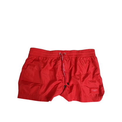 Dolce & Gabbana Red Drawstring Beachwear Men Shorts Swimwear