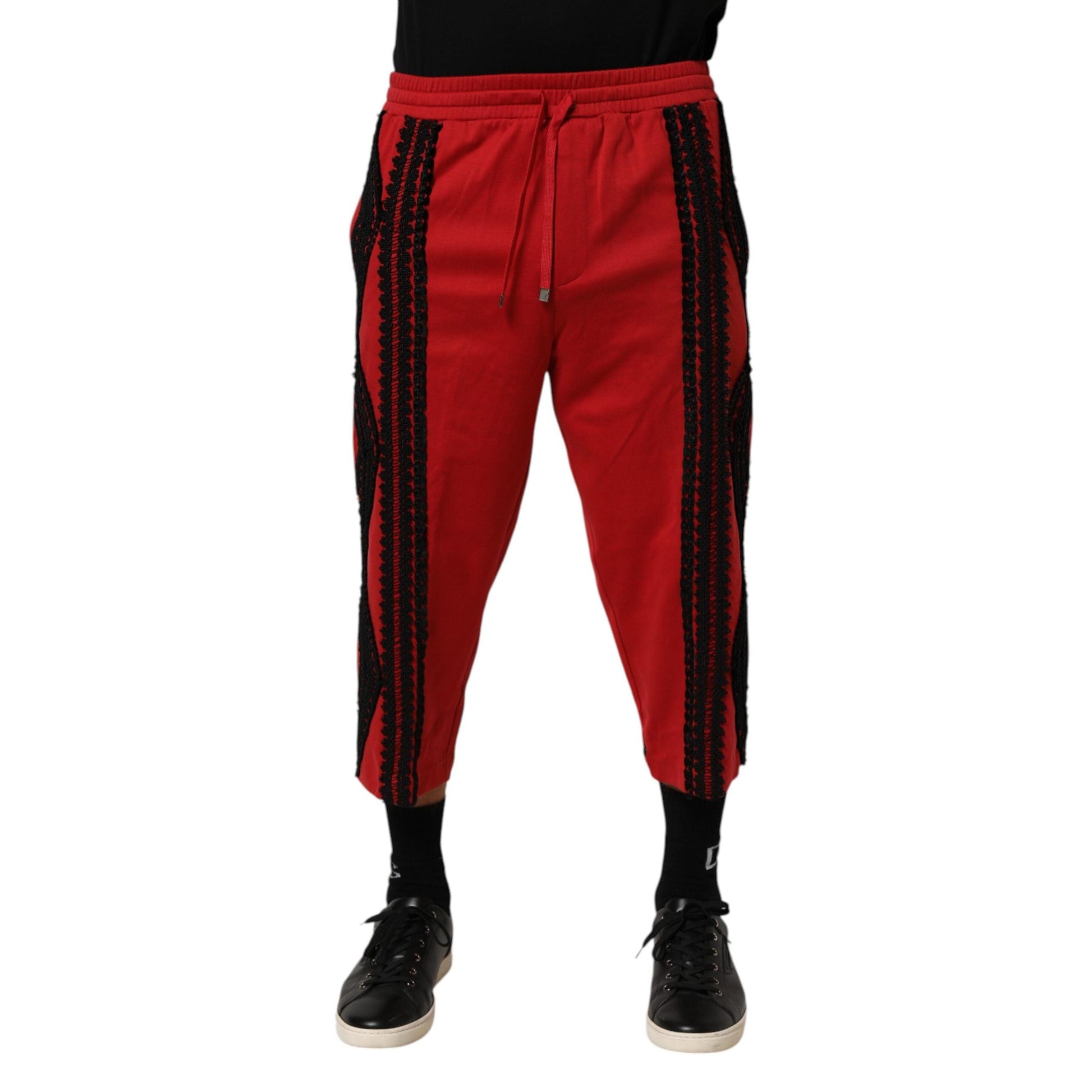 Dolce & Gabbana Red Embroidered Casual Cropped Trouser Pants