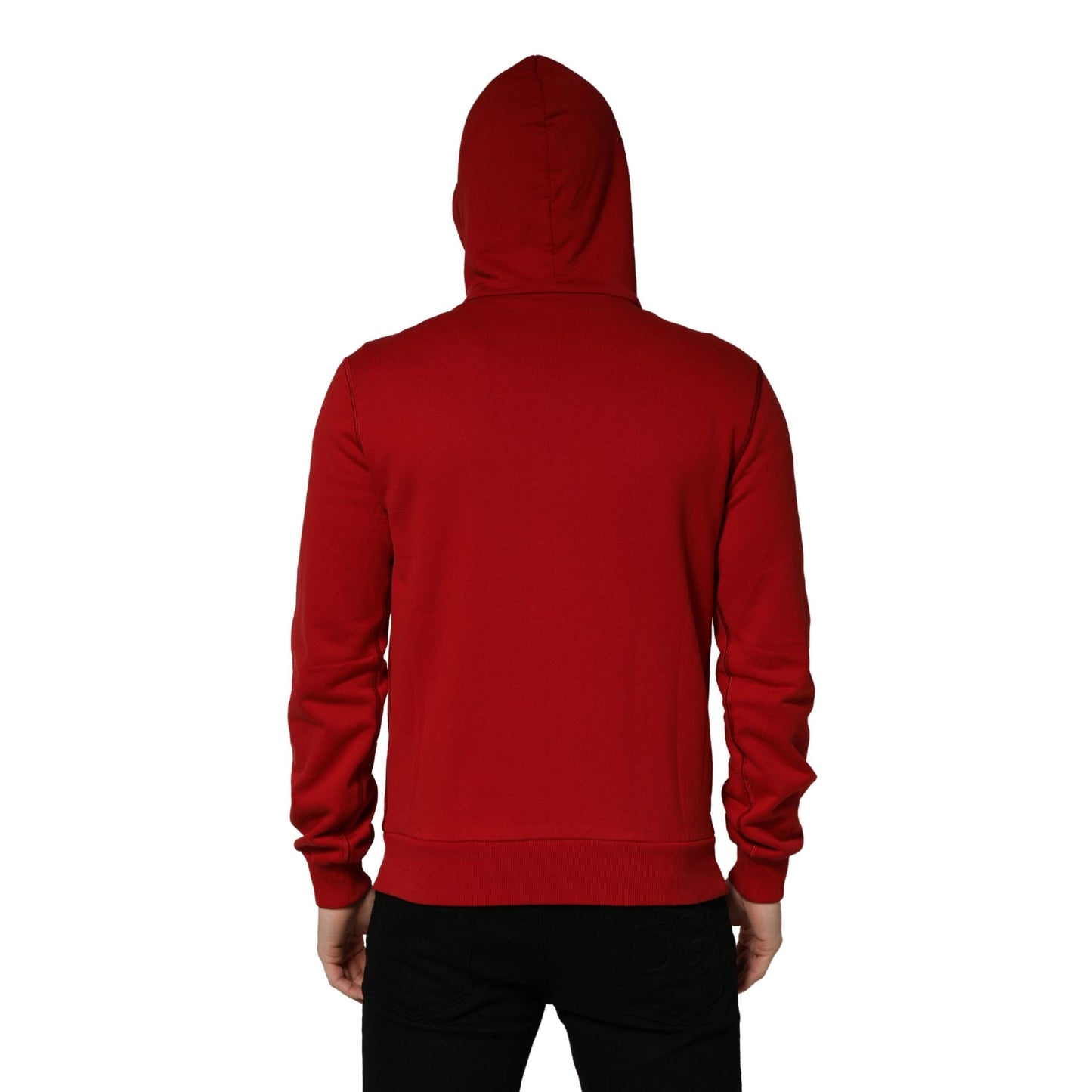 Dolce & Gabbana Red Embroidered Logo Hooded Full Zip Sweater