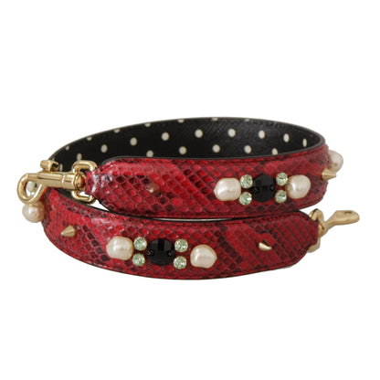Dolce & Gabbana Red Exotic Leather Crystals Bag Shoulder Strap