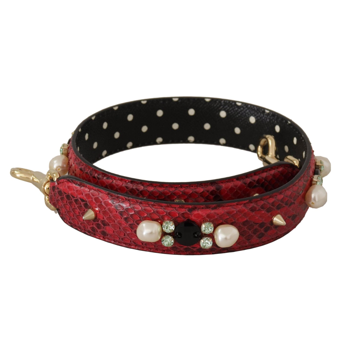Dolce & Gabbana Red Exotic Leather Crystals Bag Shoulder Strap