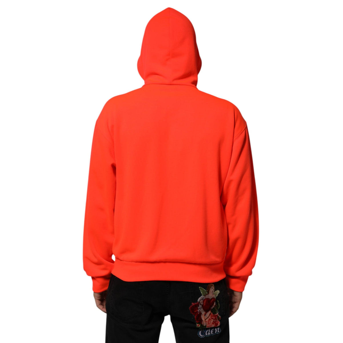 Dolce & Gabbana Red Fluorescent Polyester Logo Patch Hoodie Sweater