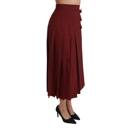 Dolce & Gabbana Red High Waist Pleated Maxi Wool Skirt