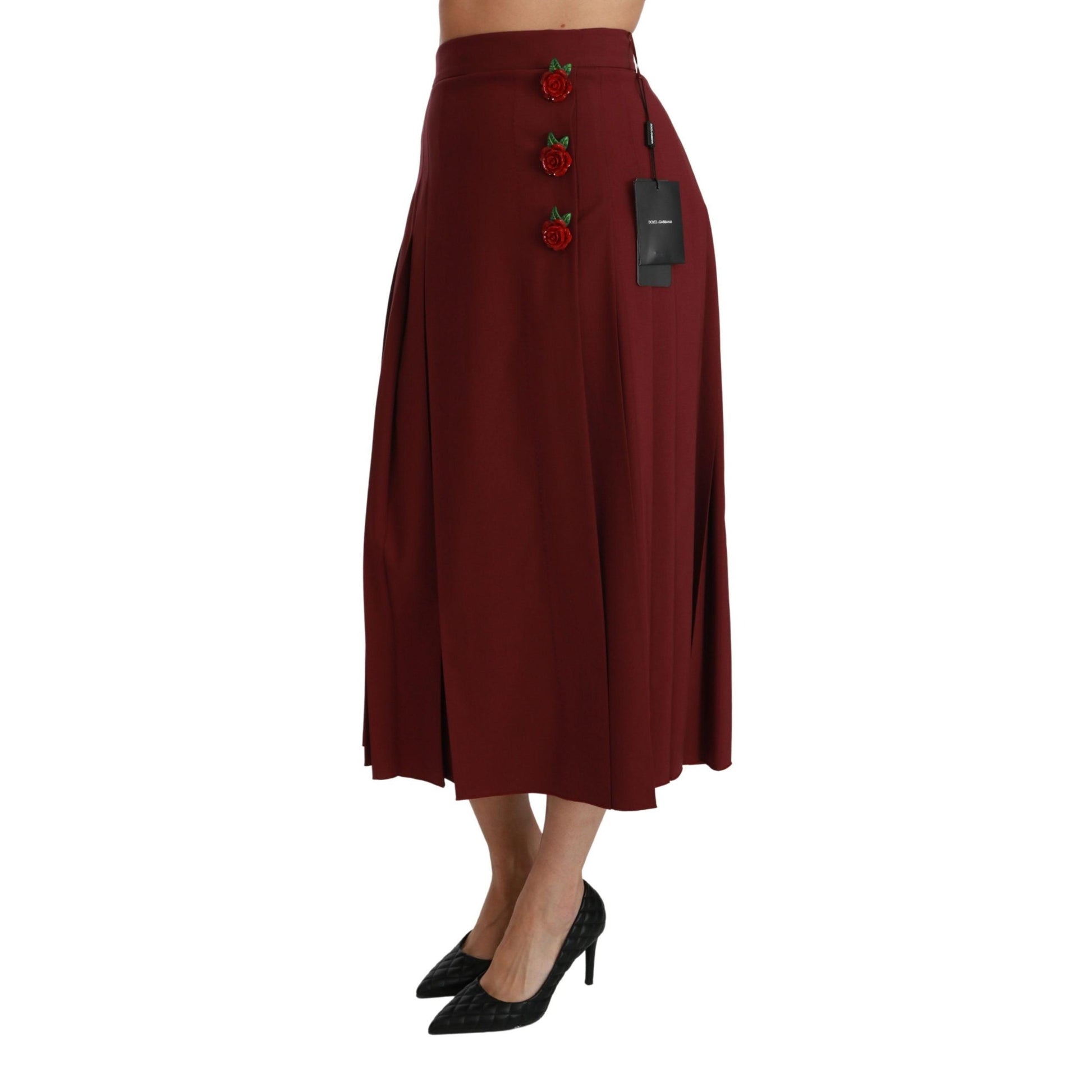 Dolce & Gabbana Red High Waist Pleated Maxi Wool Skirt