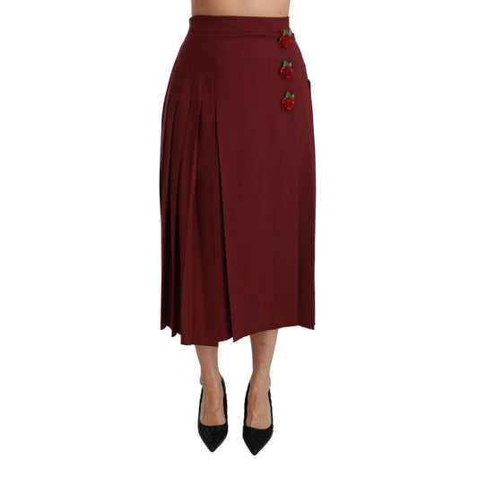 Dolce & Gabbana Red High Waist Pleated Maxi Wool Skirt