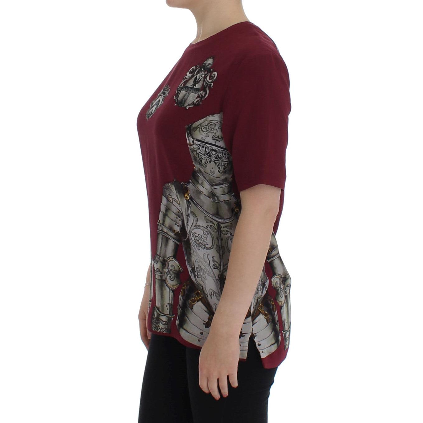 Dolce & Gabbana Red Knight Print Silk Blouse T-shirt