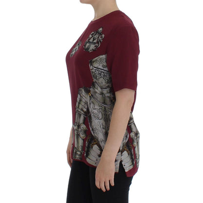 Dolce & Gabbana Red Knight Print Silk Blouse T-shirt