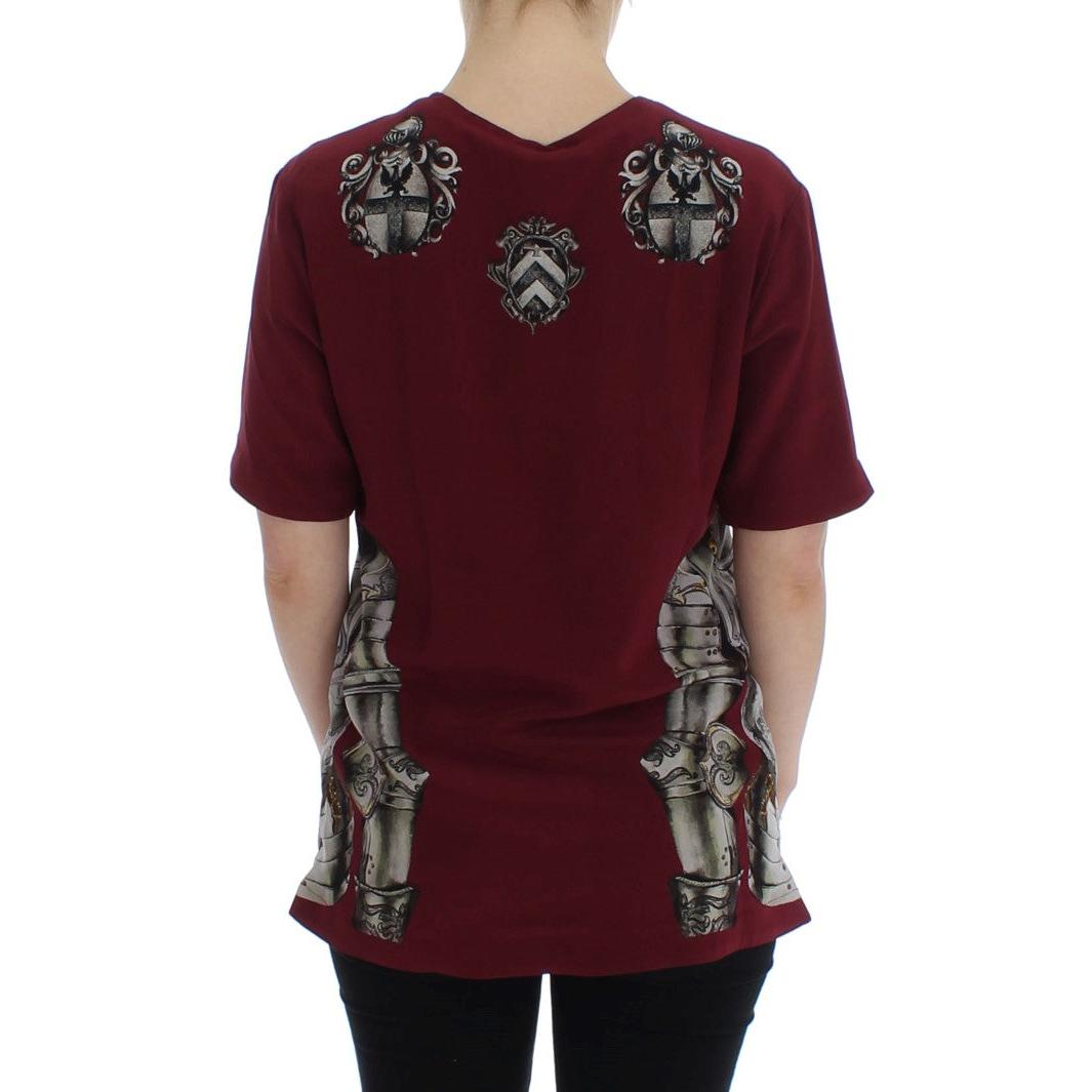 Dolce & Gabbana Red Knight Print Silk Blouse T-shirt