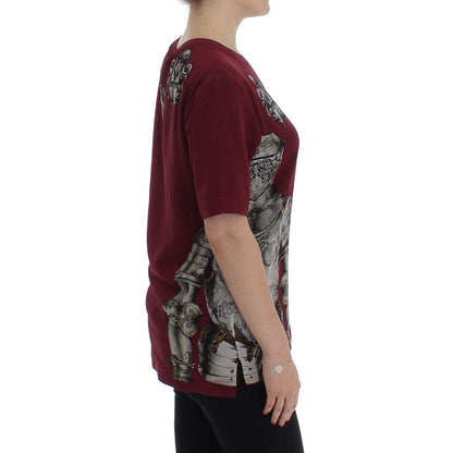 Dolce & Gabbana Red Knight Print Silk Blouse T-shirt
