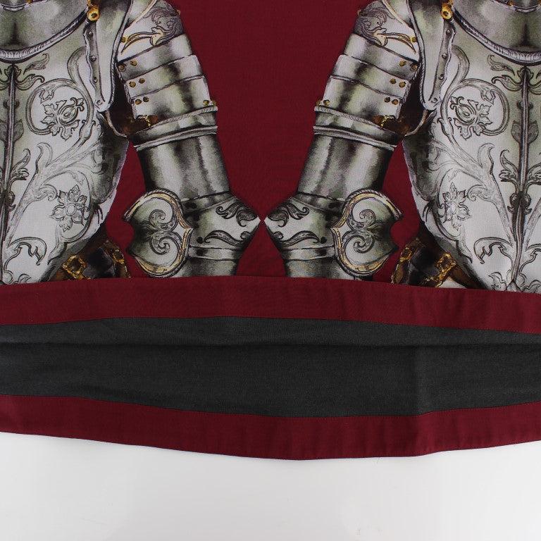 Dolce & Gabbana Red Knight Print Silk Blouse T-shirt