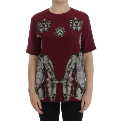 Dolce & Gabbana Red Knight Print Silk Blouse T-shirt