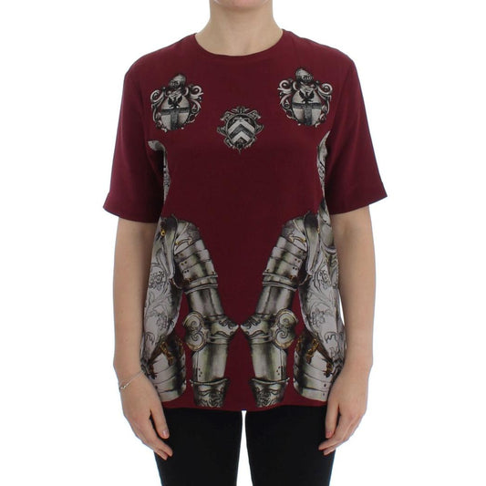 Dolce & Gabbana Red Knight Print Silk Blouse T-shirt