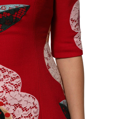 Dolce & Gabbana Red Lace Floral Applique A-line Mini Dress