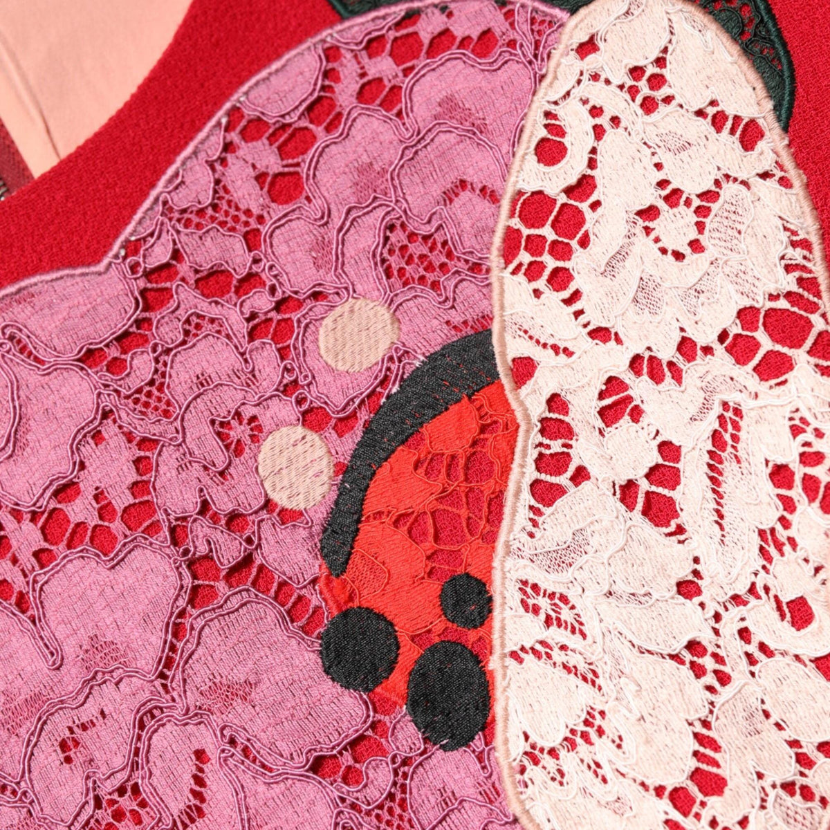 Dolce & Gabbana Red Lace Floral Applique A-line Mini Dress