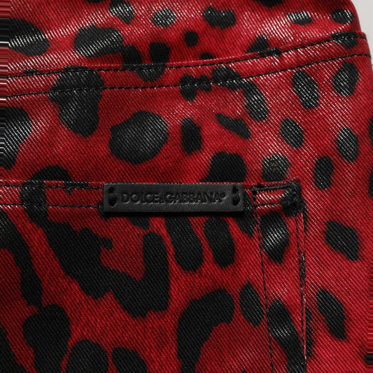Dolce & Gabbana Red Leopard Cotton 5 Pockets Trouser Jeans