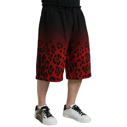 Dolce & Gabbana Red Leopard Print Cotton Bermuda Shorts