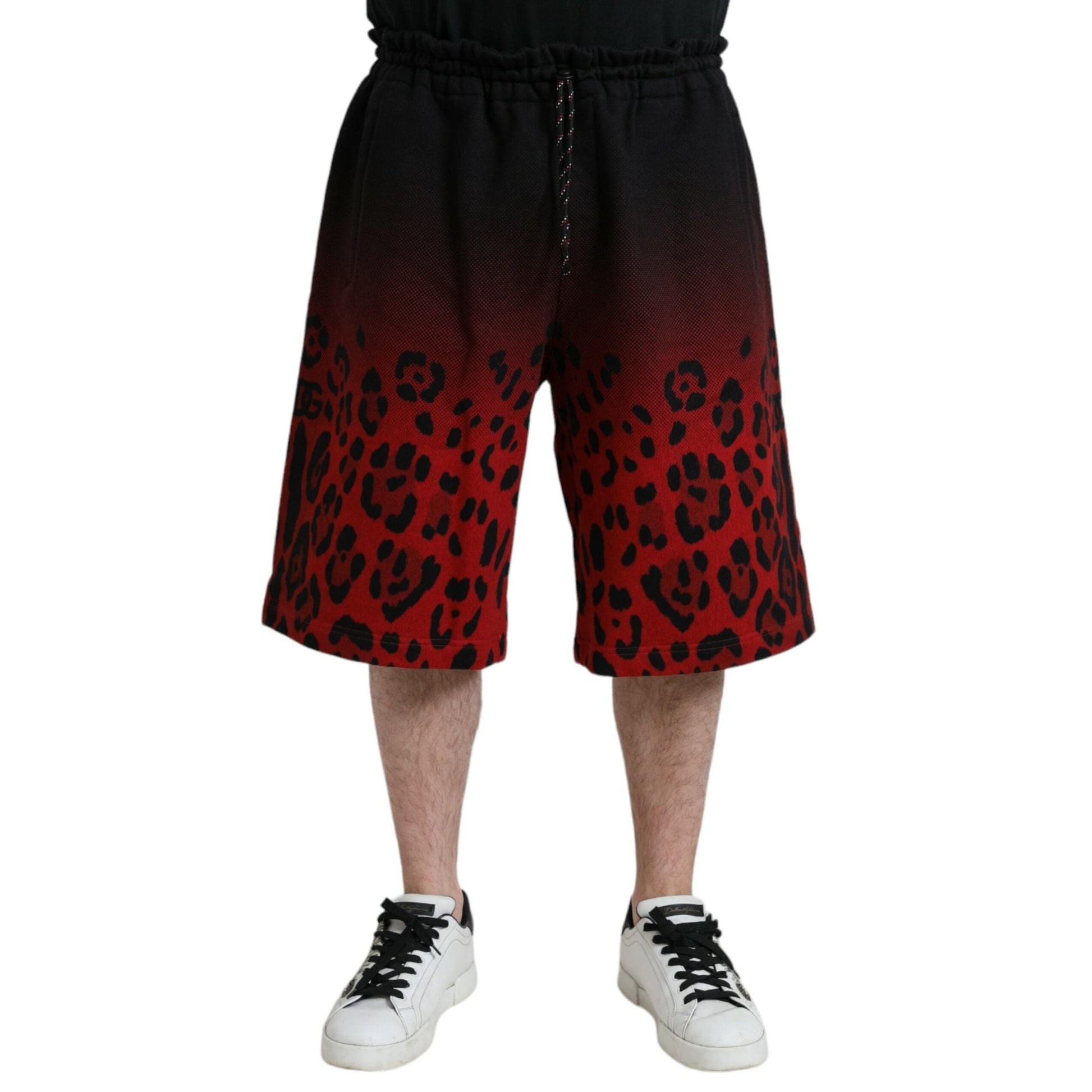 Dolce & Gabbana Red Leopard Print Cotton Bermuda Shorts