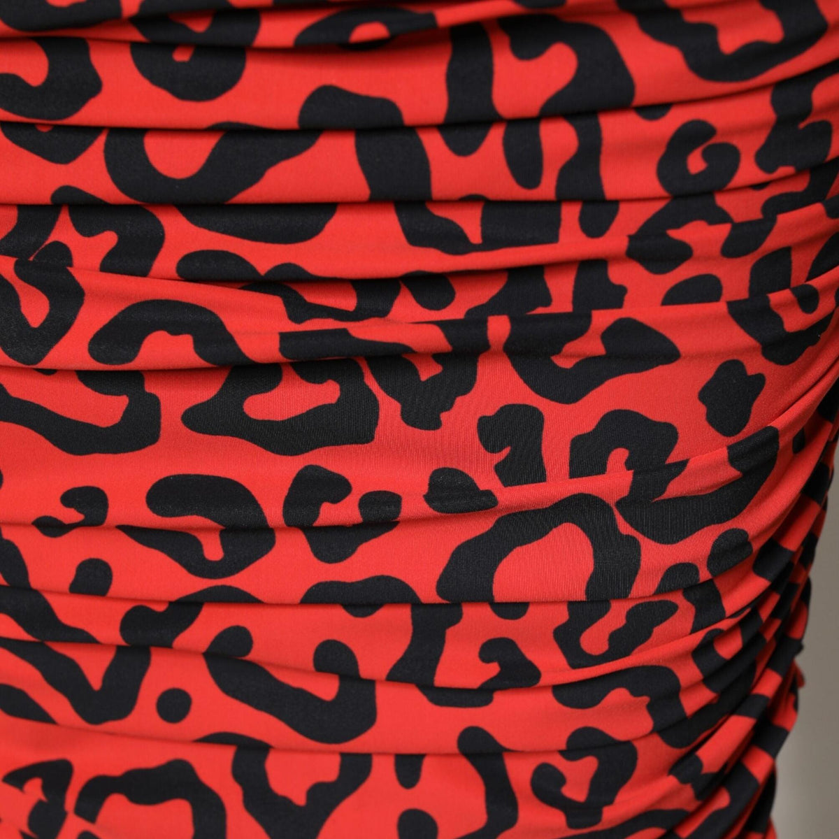 Dolce & Gabbana Red Leopard Print Nylon Sheath Midi Dress
