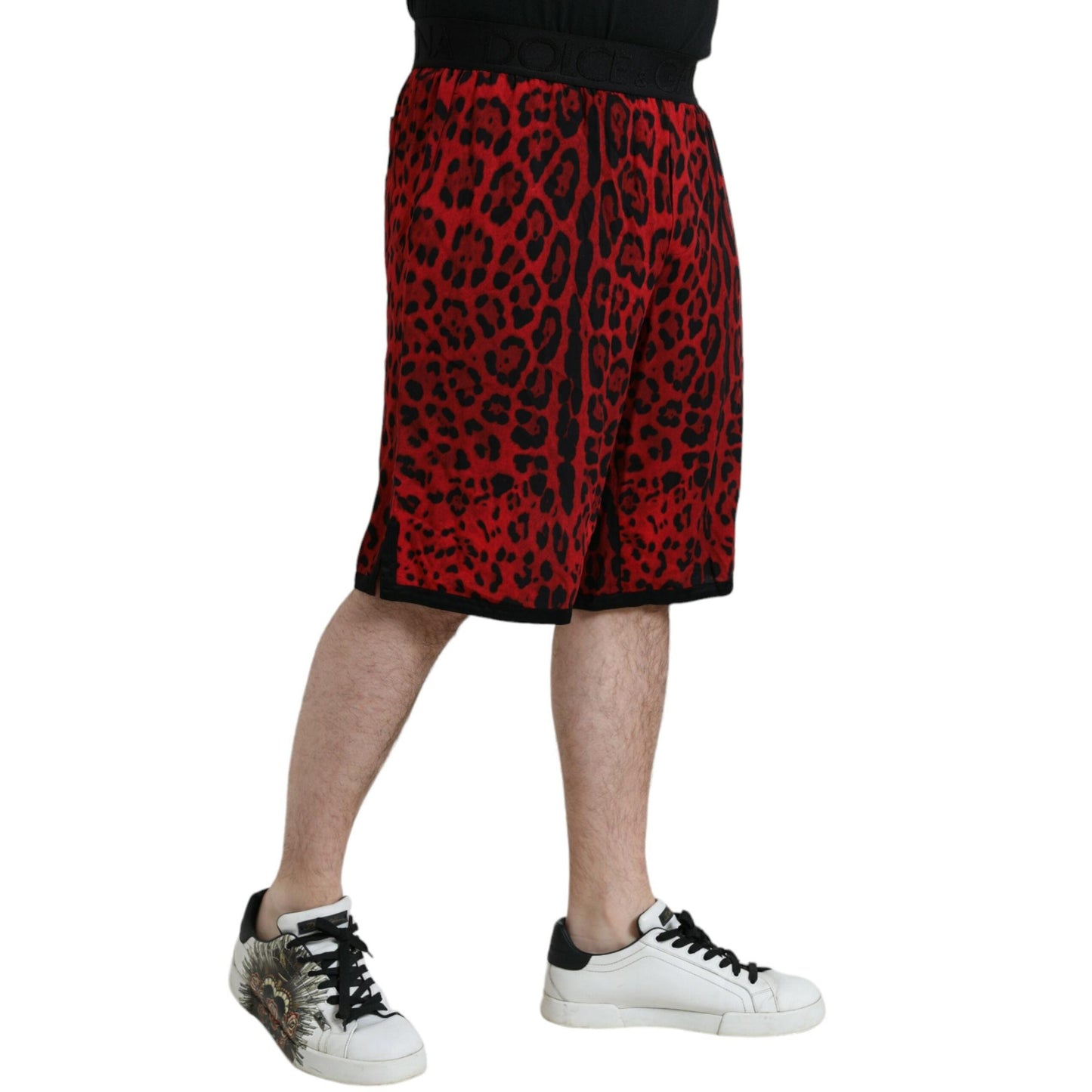 Dolce & Gabbana Red Leopard Print Viscose Bermuda Shorts