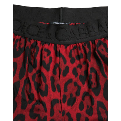 Dolce & Gabbana Red Leopard Print Viscose Bermuda Shorts