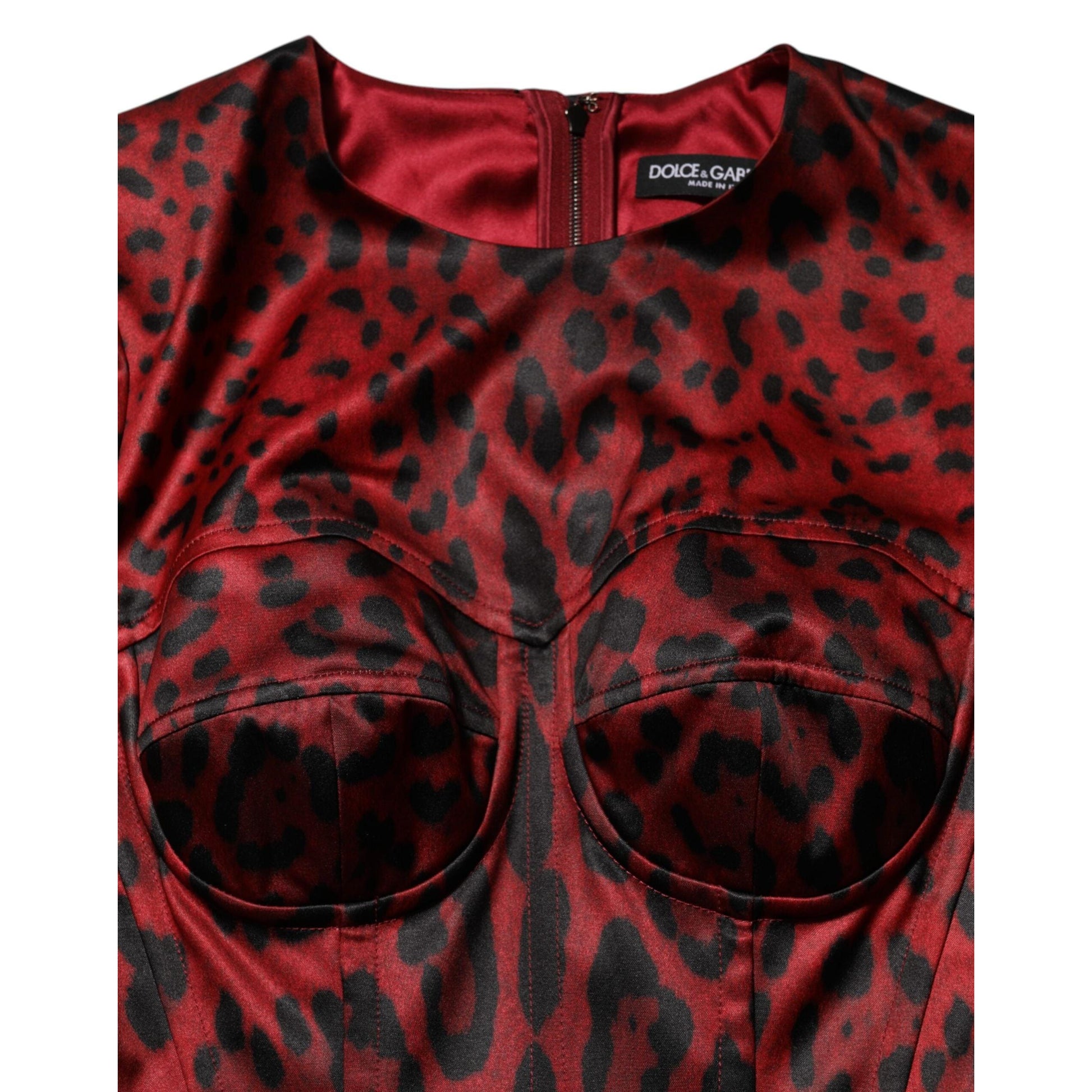 Dolce & Gabbana Red Leopard Sheath Long Sleeves Dress