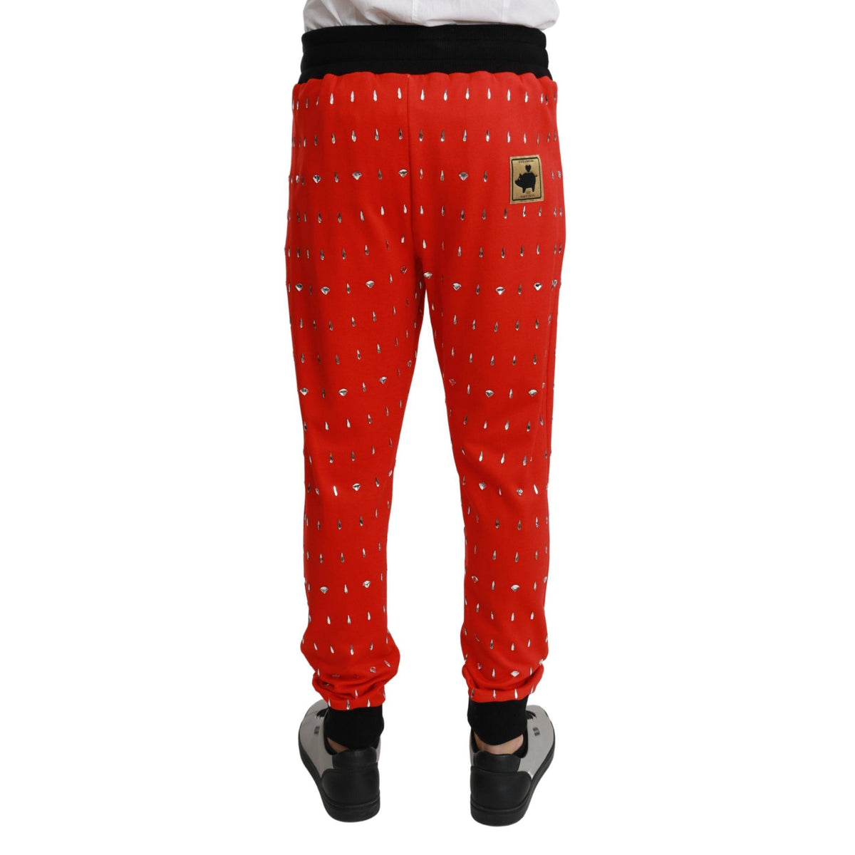 Dolce & Gabbana Red Piggy Bank Cotton Crystal Trousers Pants