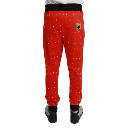 Dolce & Gabbana Red Piggy Bank Cotton Crystal Trousers Pants