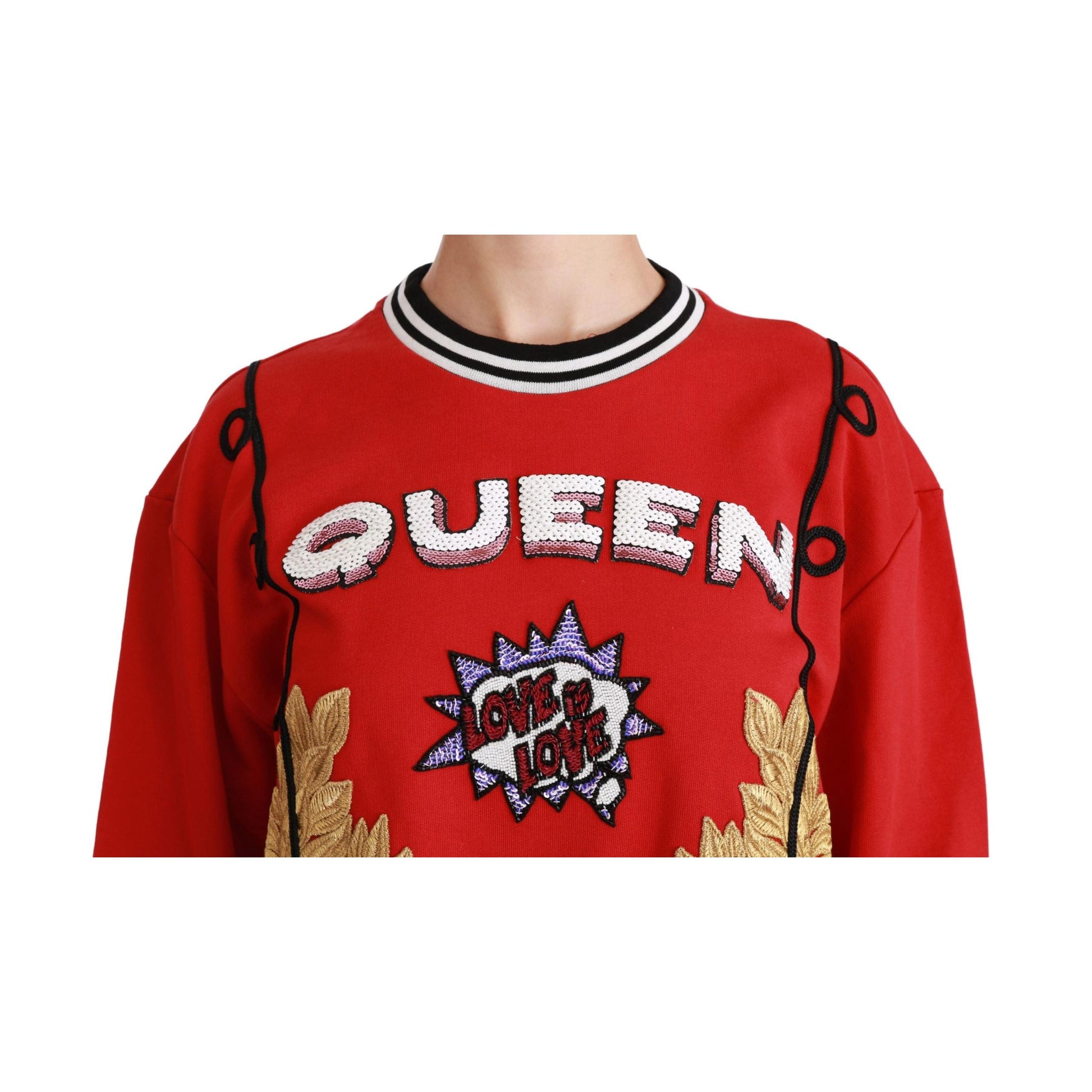 Dolce & Gabbana Red Queen Sequined Love Pullover Sweater