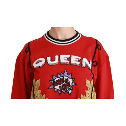 Dolce & Gabbana Red Queen Sequined Love Pullover Sweater