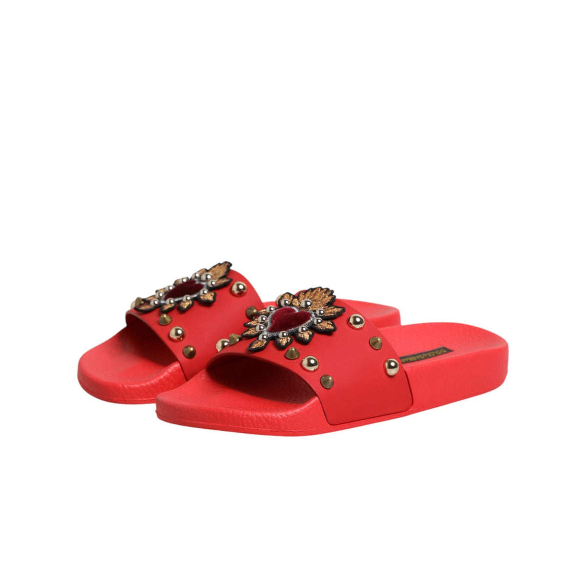 Dolce & Gabbana Red Sacred Heart Stud Slides Beachwear Shoes