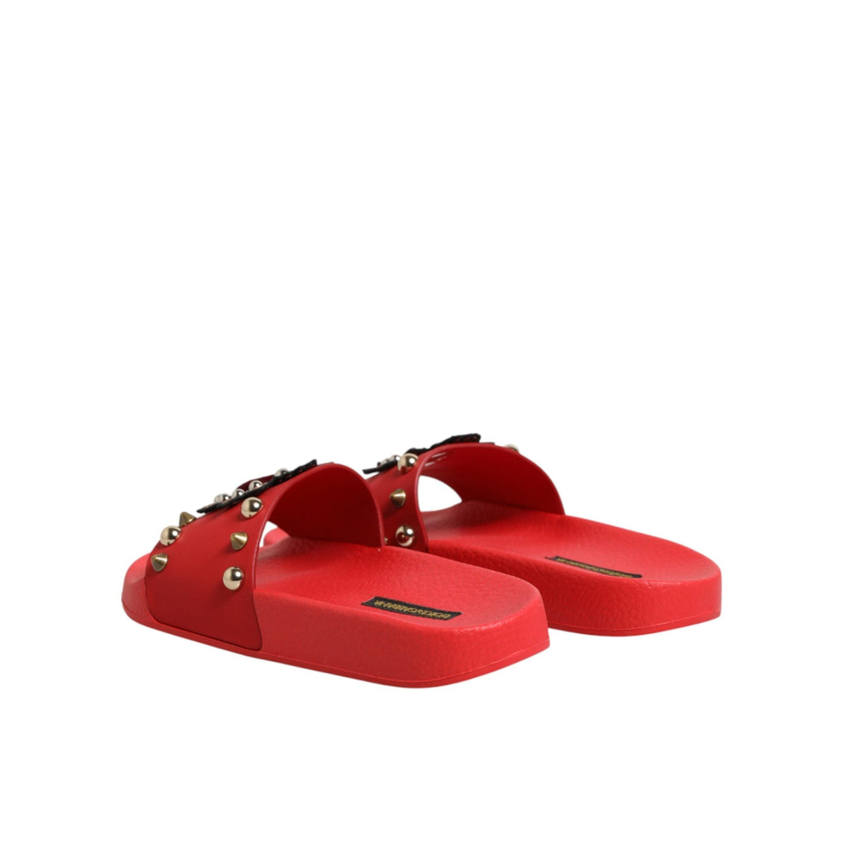 Dolce & Gabbana Red Sacred Heart Stud Slides Beachwear Shoes