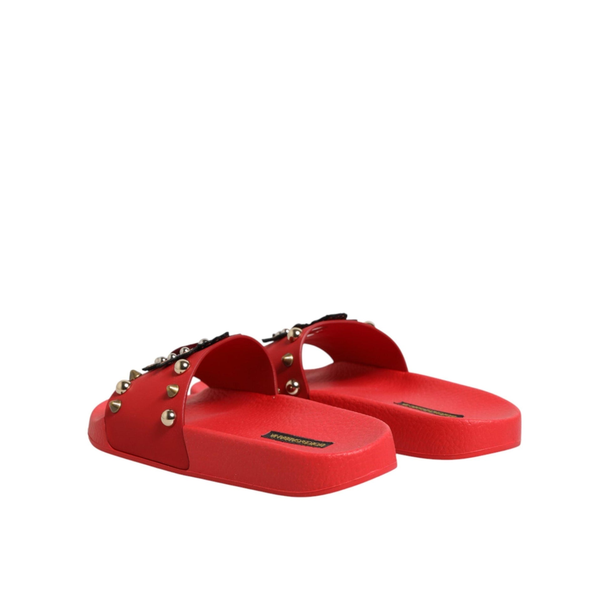 Dolce & Gabbana Red Sacred Heart Stud Slides Beachwear Shoes