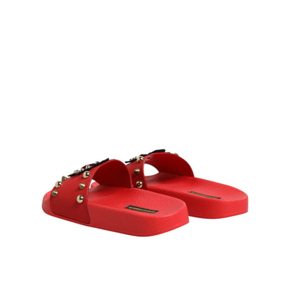 Dolce & Gabbana Red Sacred Heart Stud Slides Beachwear Shoes