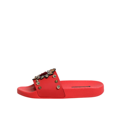Dolce & Gabbana Red Sacred Heart Stud Slides Beachwear Shoes