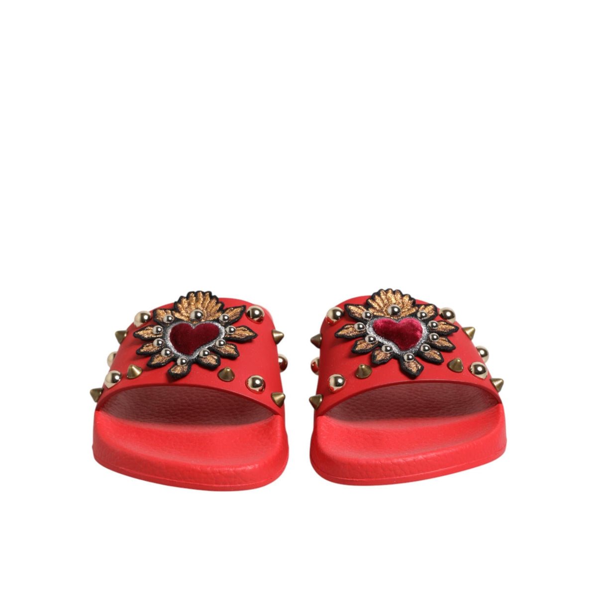 Dolce & Gabbana Red Sacred Heart Stud Slides Beachwear Shoes