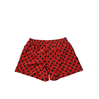 Dolce & Gabbana Red Silk Polka Dot Beachwear Shorts Swimwear