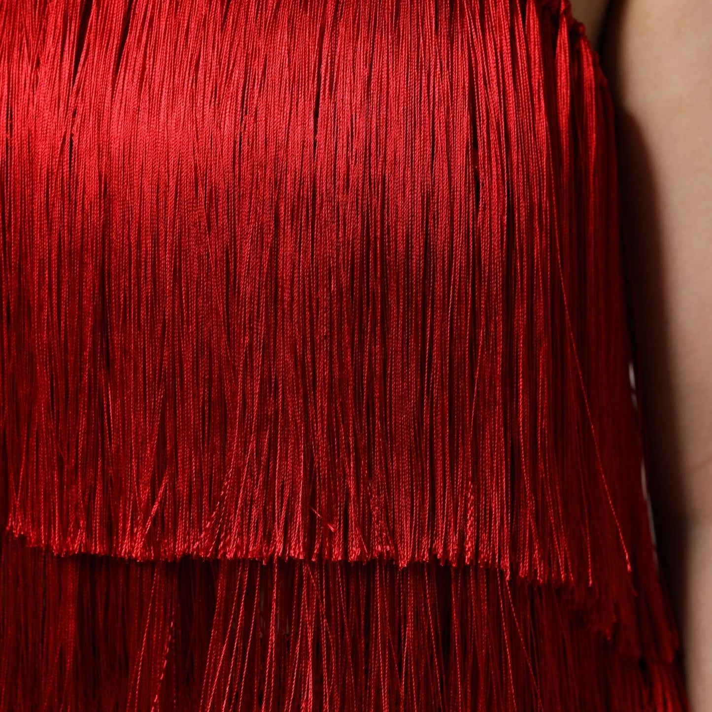 Dolce & Gabbana Red Silk Strapless Fringe Crop Tube Top