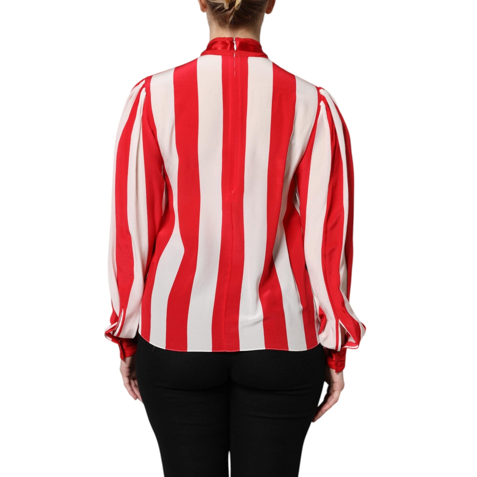 Dolce & Gabbana Red White Stripes Ascot Collar Blouse Top