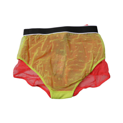 Dolce & Gabbana Red Yellow Tulle Mid Waist Panty Underwear