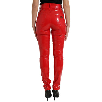 Dolce & Gabbana Shiny Red High Waist Skinny Pants