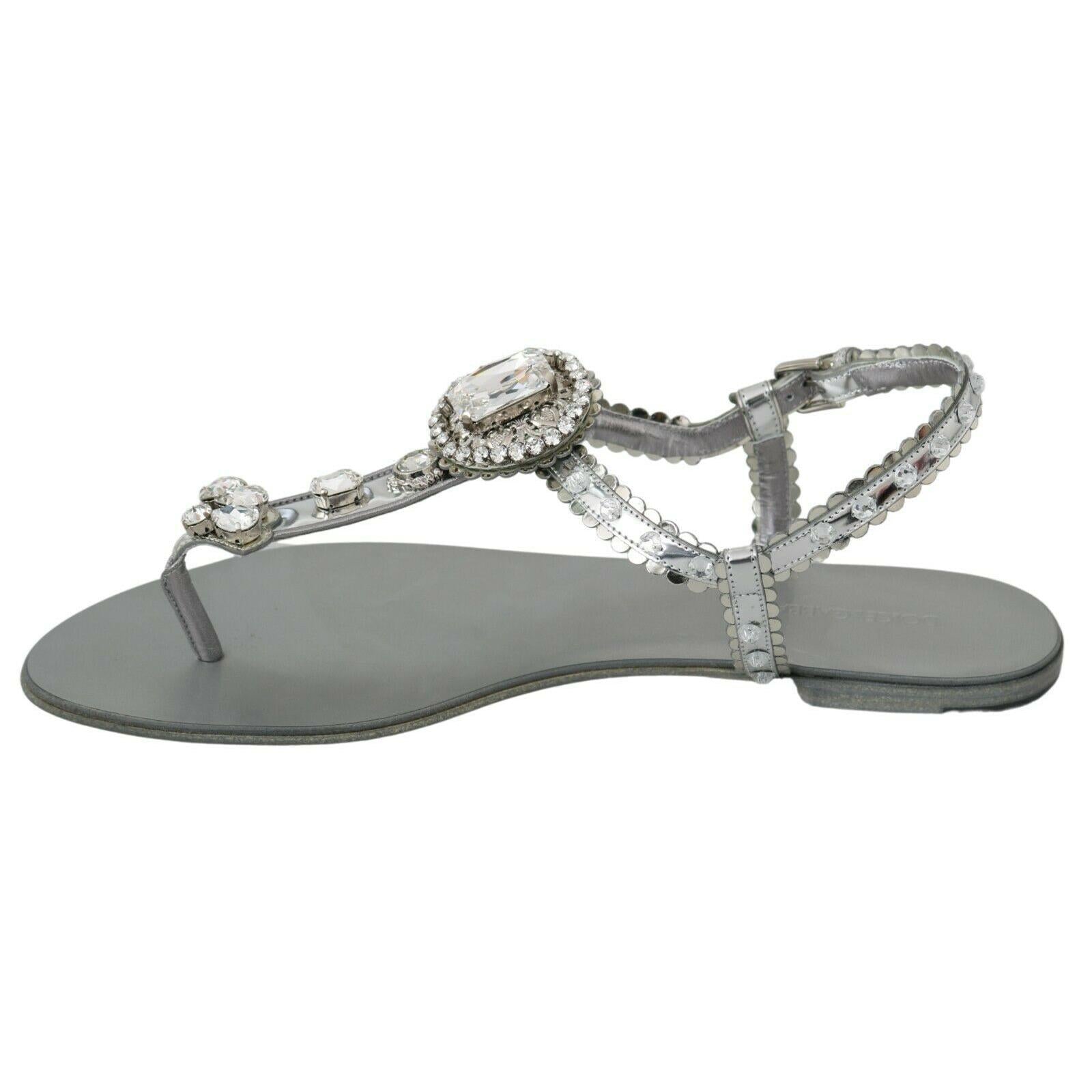 Dolce & Gabbana Silver Crystal Sandals Flip Flops Shoes
