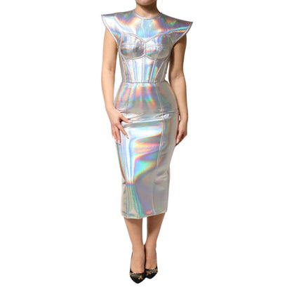 Dolce & Gabbana Silver Iridescent Bodycon Sheath Midi Dress