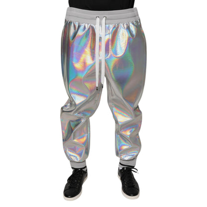 Dolce & Gabbana Silver Iridescent Men Jogger Sweatpants Pants