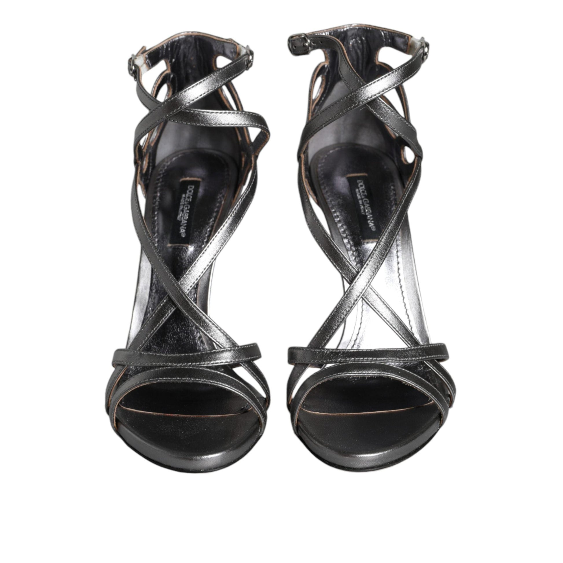 Dolce & Gabbana Silver Keira Leather Heels Sandals Shoes